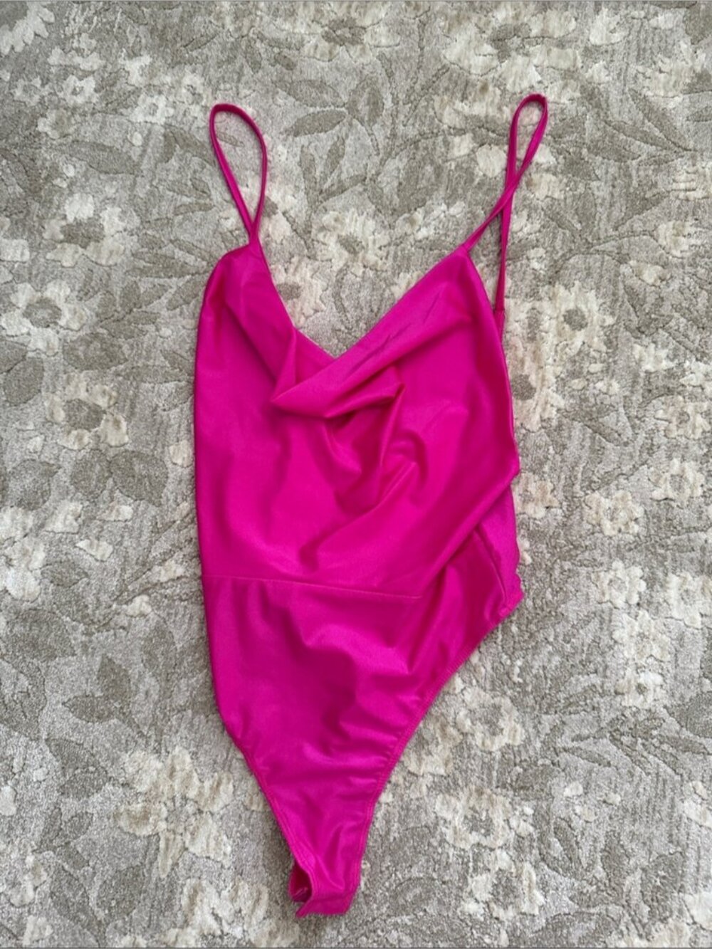 AKIRA Hot Pink Satin Cowl Neck Bodysuit